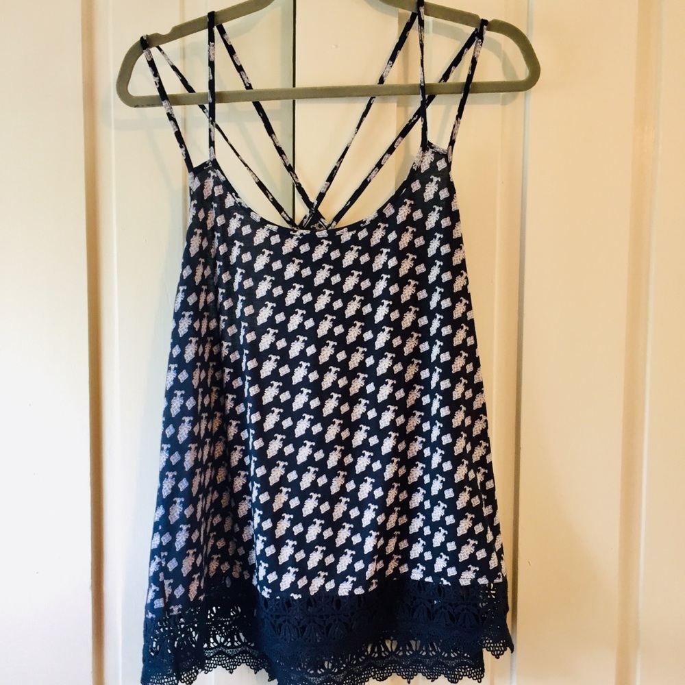 American Eagle Outfitters Navy & White Printed Strappy Tank Top